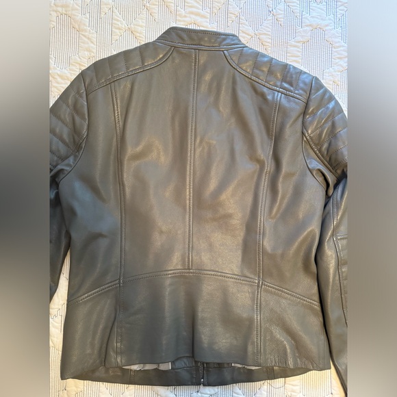 Banana Republic Lamb Leather Grey Moto Leather Jacket - Picture 6 of 15